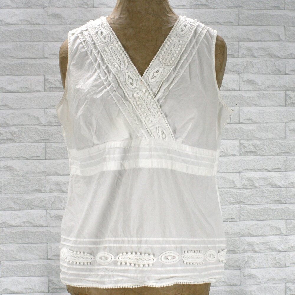 TALBOTS Petite Top Sleeveless Embellished Criss Cross Pleated Lace White 16P - Picture 1 of 15